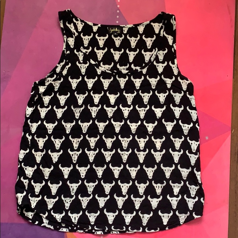 Black and White Patterned Tank Top - Unbranded